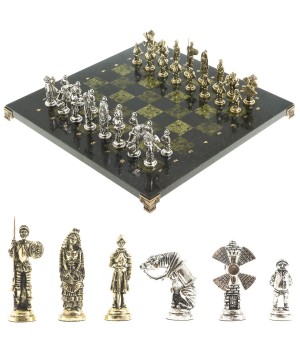 Набор шахматы подарочные "Дон Кихот" доска 36х36 см камень змеевик фигуры металлические