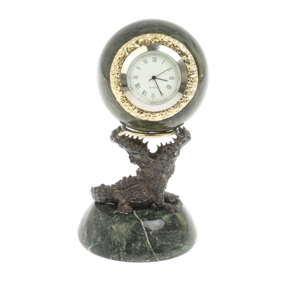 Настольные часы шар "Крокодил" из камня и бронзы 127548