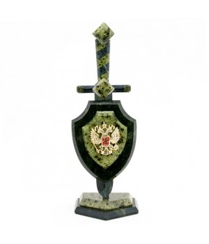 Настольный сувенир "Щит и меч" камень змеевик 10х7х28 см 113896