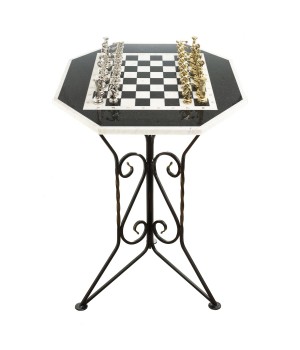 Шахматный стол "Дискобол" мрамор, змеевик на металлической подставке 123753