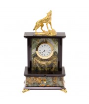 Часы "Волк на скале" камень офиокальцит / настольные часы / часы декоративные / кварцевые часы / интерьерные часы / подарочные часы