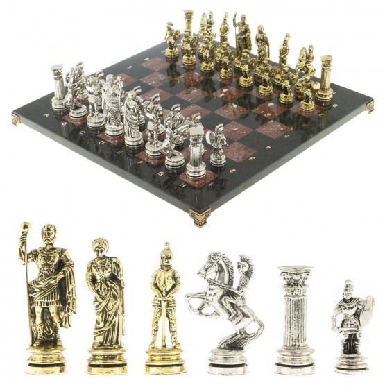 Подарочные шахматы "Древний Рим" доска 44х44 см лемезит фигуры металлические