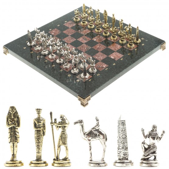 Настольная игра шахматы "Древний Египет" доска 32х32 см из камня креноид фигуры металлические