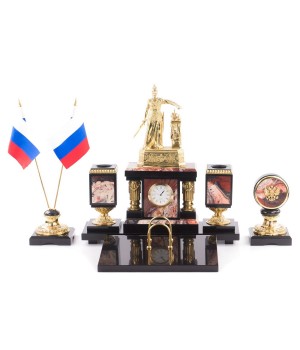 Настольный набор из яшмы с бронзой "Россия"