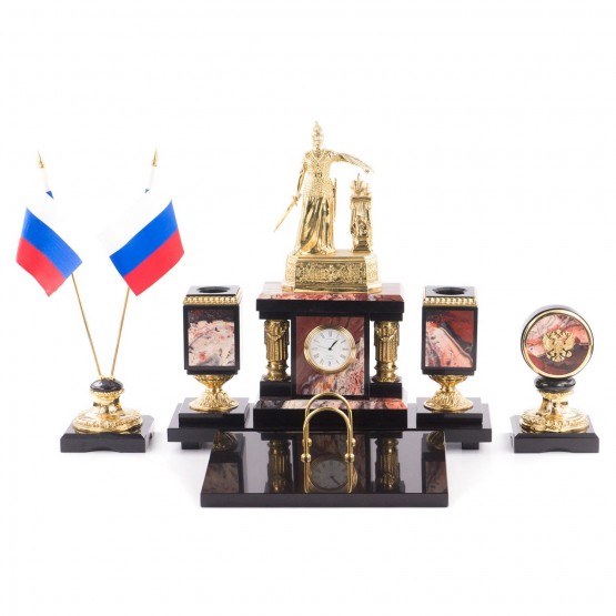Настольный набор из яшмы с бронзой "Россия" 113452