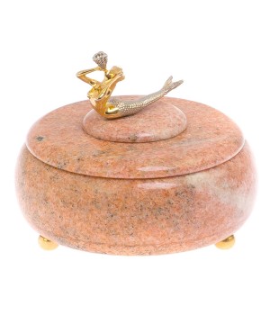 Шкатулка с декором из бронзы "Русалка" камень розовый мрамор 125512
