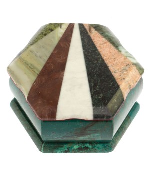 Шкатулка из камня "Шесть граней" с мозаикой 14,5х12,5х7 см / шкатулка для ювелирных украшений / для хранения бижутерии / шкатулка из камня