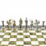 Настольные шахматы "Олимпийские игры" доска 28х28 см из камня мрамор змеевик фигуры металлические
