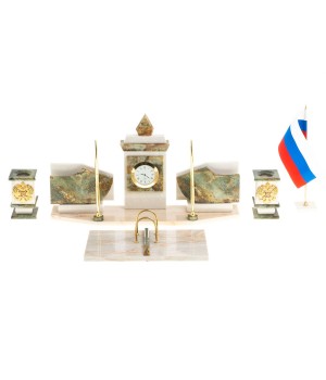 Письменный прибор с гербом и флагом России камень мрамор, офиокальцит 123651