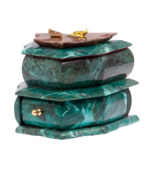 Ларец для украшений камень змеевик, лемезит 18x11x13,5 см / шкатулка в подарок для хранения ювелирных украшений, бижутерии