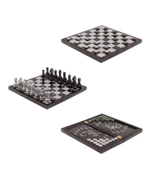 Шахматный набор 3 в 1 "Ящерица" мрамор, гранит с гравировкой 126803
