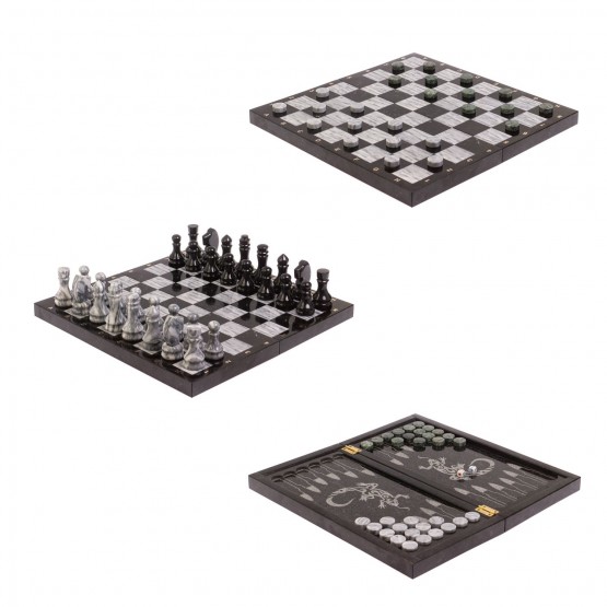Шахматный набор 3 в 1 "Ящерица" мрамор, гранит с гравировкой 126803