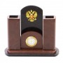 Часы настольные с карандашницей "Герб РФ" камень лемезит / настольные часы / часы декоративные / кварцевые часы / интерьерные часы / подарочные часы