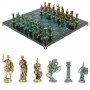 Шахматы "Римские войны" фигуры бронза / патина 44х44 см змеевик 128383