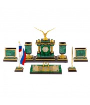 Настольный набор руководителя из малахита "Орел" / Канцелярский набор / Набор письменных принадлежностей / На стол руководителю / Подарок бизнес партнеру