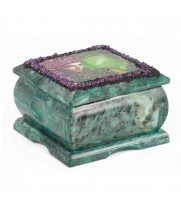 Шкатулка с иллюстрацией на крышке "Хозяйка медной горы" камень змеевик 10х10х6,5 см