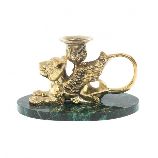 Настольный подсвечник "Грифон" из бронзы и темно-зеленого змеевика 127915