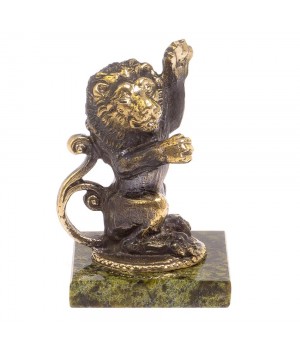 Сувенир из бронзы и змеевика "Лев сидит с поднятой лапой" 126359