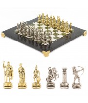 Набор шахмат "Лучники" доска 28х28 см мрамор змеевик цвет золото - серебро / Шахматы настольные / Настольная игра / Шахматы сувенирные