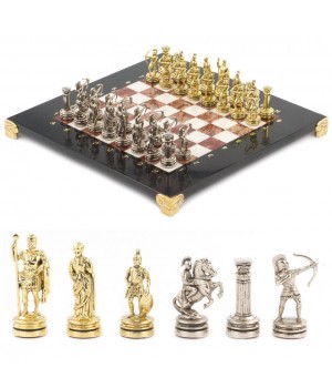 Набор шахмат "Лучники" доска 28х28 см мрамор лемезит фигуры цвет золото-серебро / Шахматы настольные / Настольная игра / Шахматы сувенирные