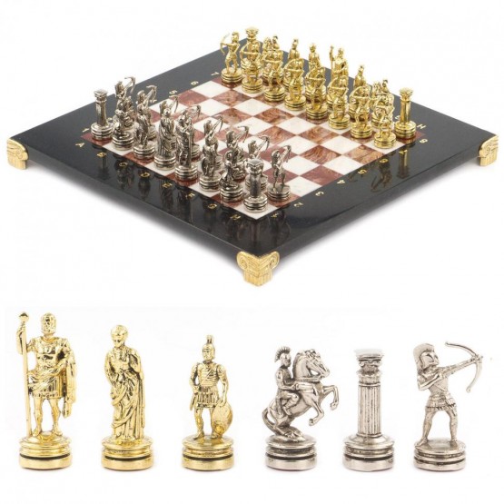 Набор шахмат "Лучники" доска 28х28 см мрамор лемезит фигуры цвет золото-серебро / Шахматы настольные / Настольная игра / Шахматы сувенирные