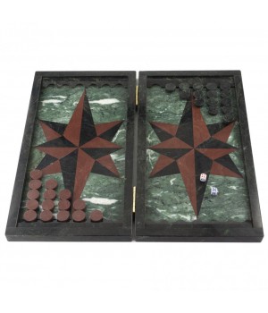 Подарочные нарды из камня "Звезда" змеевик и лемезит 120498