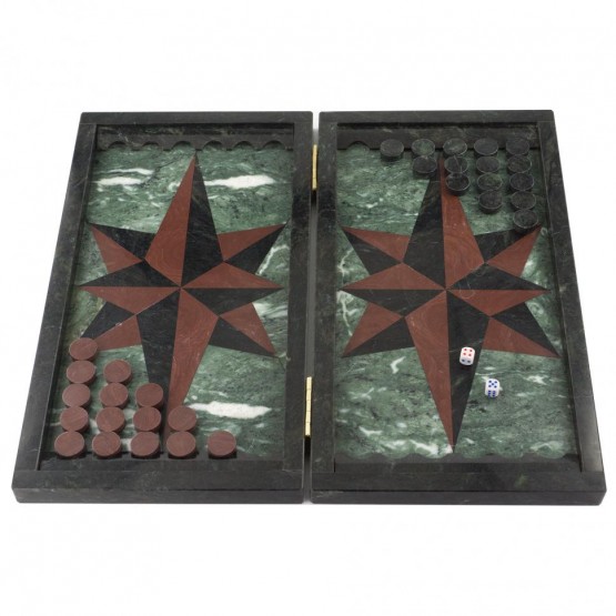 Подарочные нарды из камня "Звезда" змеевик и лемезит 120498
