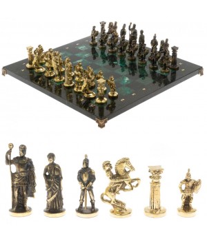 Шахматы "Римские" из бронзы и шабровского змеевика 44х44 см 129663