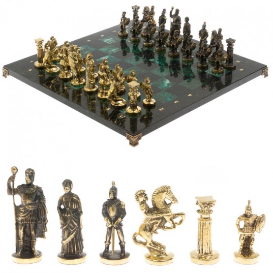 Шахматы "Римские" из бронзы и шабровского змеевика 44х44 см 129663