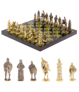 Шахматы настольные "Богатыри" змеевик бронза 40х40 см 119025