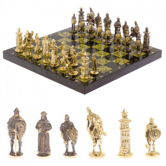 Шахматы настольные "Богатыри" змеевик бронза 40х40 см 119025