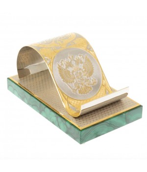 Подставка под телефон "Герб России" из малахита Златоуст 130054 Подставка под телефон "Герб России" из малахита Златоуст 130054