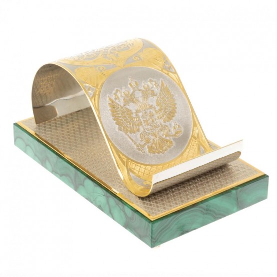 Подставка под телефон "Герб России" из малахита Златоуст 130054
