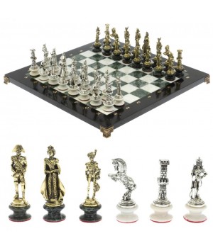 Шахматы "Отечественная война 1812 г." на подставках доска 40х40 см мрамор змеевик 128517