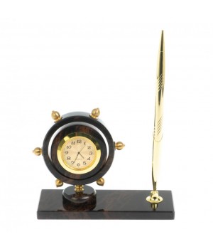 Часы настольные "Штурвал" камень обсидиан 123246