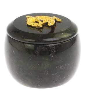 Шкатулка круглая с ящерицей черный змеевик / шкатулка для ювелирных украшений / для хранения бижутерии / шкатулка из камня