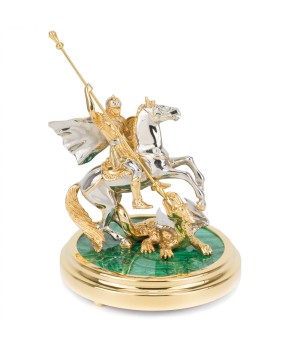 Декоративная статуэтка "Святой Георгий" из бронзы и малахита в подарочной коробке Златоуст