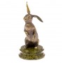 Статуэтка "Кролик" из бронзы на подставке из змеевика / бронзовая статуэтка / декоративная фигурка / сувенир из камня