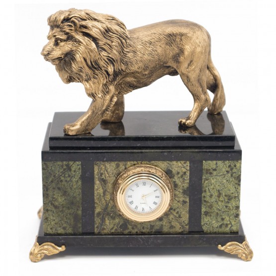 Настольные часы "Благородный лев" камень змеевик 117677