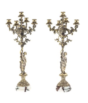 Декоративные канделябры "Диана" подсвечники на 10 свечей бронзовое литье натуральный мрамор