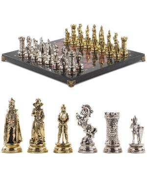 Настольные шахматы "Средневековые рыцари" доска 44х44 см из камня лемезит фигуры металлические