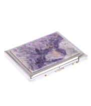 Портсигар 10 сигарет с зажигалкой камень флюорит / Портсигар металлический / Футляр для сигарет / подарок мужчине