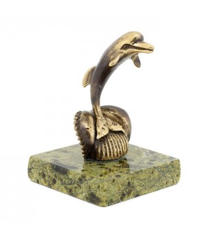 Декоративная статуэтка "Дельфин на волне" из бронзы и змеевика 116180