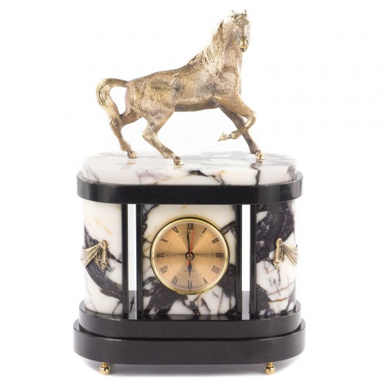 Часы из мрамора и бронзы "Скачущий конь" 120030