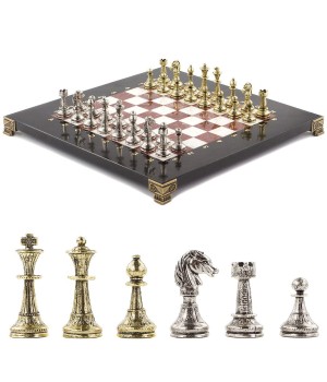 Шахматы турнирные "Стаунтон" с металлическими фигурами доска каменная 28х28 см