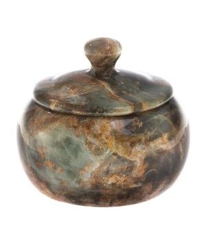 Шкатулка круглая из камня офиокальцит 9,5х5 см / шкатулка для ювелирных украшений / для хранения бижутерии
