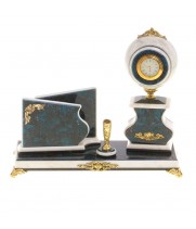 Письменный мини-набор с визитницей мрамор, лабрадорит / Канцелярский набор / Набор письменных принадлежностей / Офисный набор