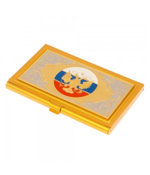 Карманная визитница для пластиковых карт "Герб России" с эмалью в подарочной коробке Златоуст