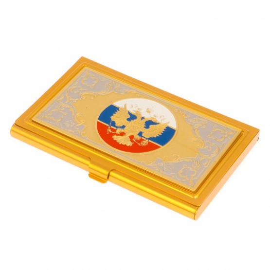 Карманная визитница для пластиковых карт "Герб России" с эмалью в подарочной коробке Златоуст