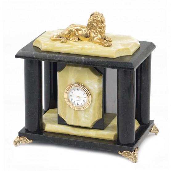 Настольные часы "Царь зверей" камень офиокальцит бронза 117528